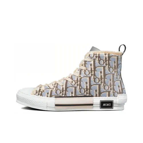 DIOR B23 Canvas Shoes Men High-Top Gray White