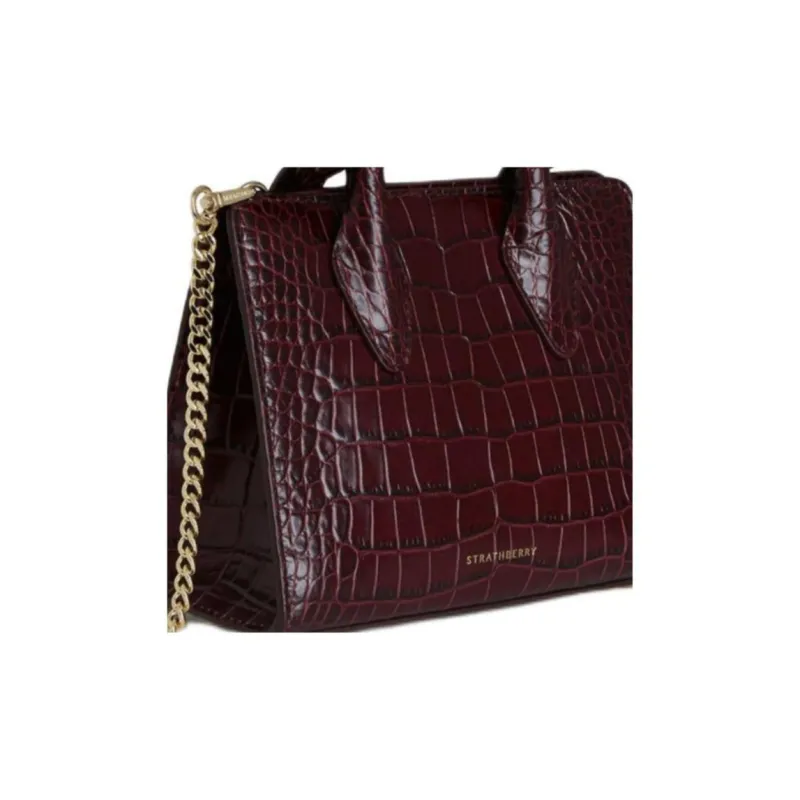 Strathberry Crocodile Embossed Calfskin Tote Bag Shopping Bag Shoulder Bag Crossbody Bag Handbag Mini Women's Burgundy-4