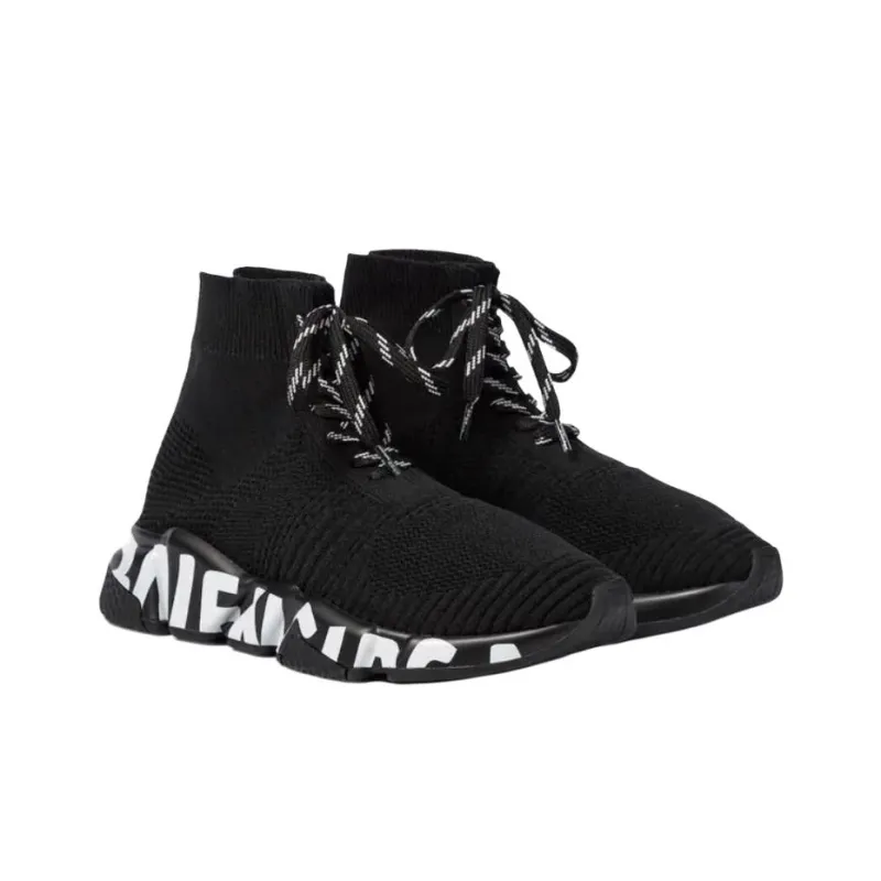 Balenciaga Speed Lace Up Graffiti Black White Women's-2