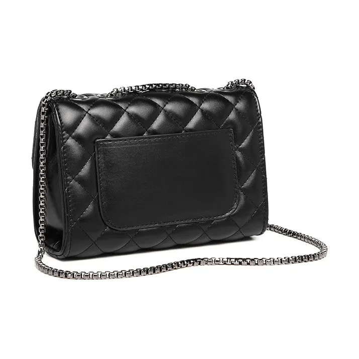 Carksky Leather Small Square Bag Shoulder Bag Crossbody Bag Women's Black/White-2