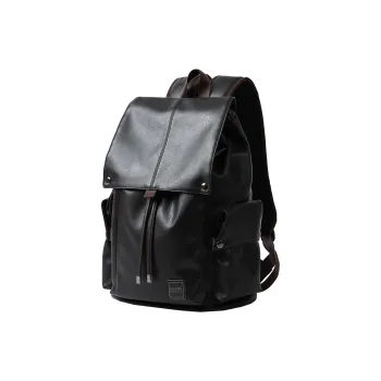 MOYYI PVC Water Repellent Flap Drawstring Backpack Laptop Bag Travel Bag Unisex Black