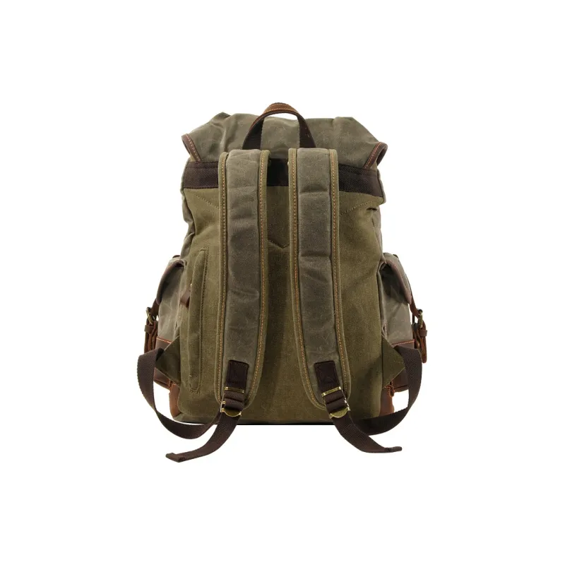 COTECi Top Grain Crazy Horse Cow Leather With Washable Canvas Backpack Tubas Men's Gray/Army Green/Black/Khaki-2