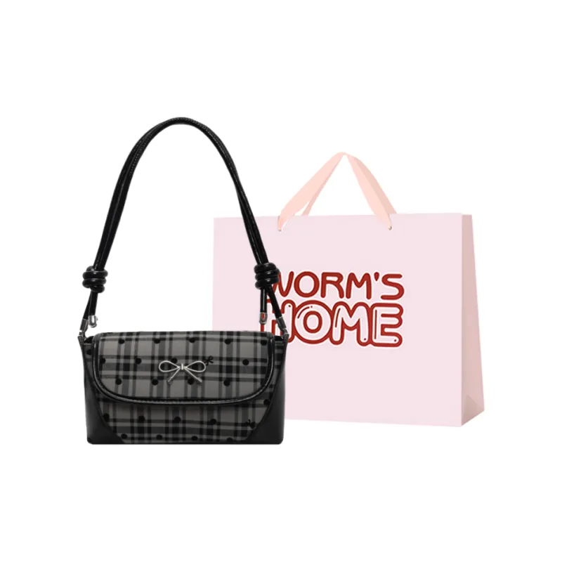 Worm's Home PU Portable Crossbody Bag, Shoulder Bag Women's Black-9