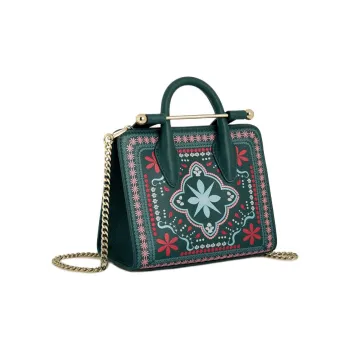 Strathberry Calfskin Tote Bag Shopping Bag Shoulder Bag Crossbody Bag Handbag Nano Women's Dark Green