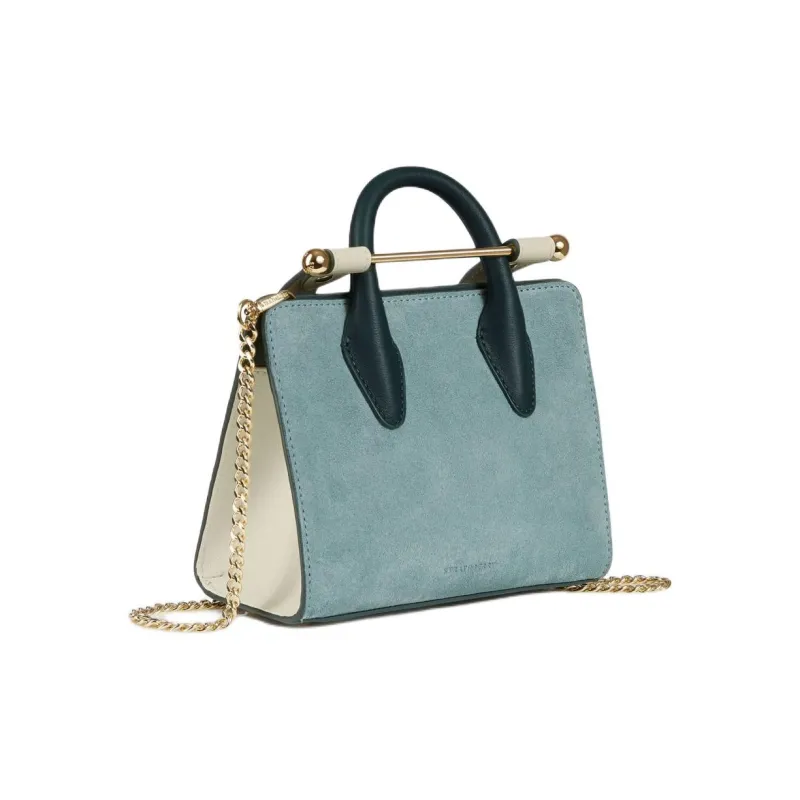 Strathberry Calfskin Tote Bag Shopping Bag Shoulder Bag Crossbody Bag Handbag Nano Women's Duck Egg Blue With Green-1