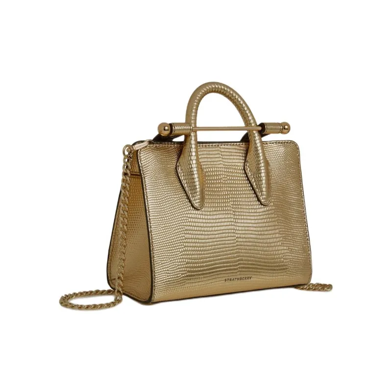 Strathberry Lizard-Grain Calfskin Tote Bag Shopping Bag Shoulder Bag Crossbody Bag Nano Women's Gold-1