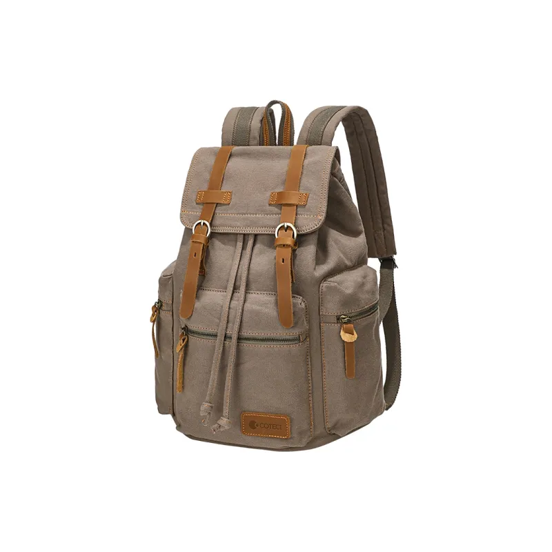 COTECi Crazy Horse Cow Leather, Washed Canvas Backpack Tubas Unisex Ink Gray/Gray/Coffee/Khaki-6