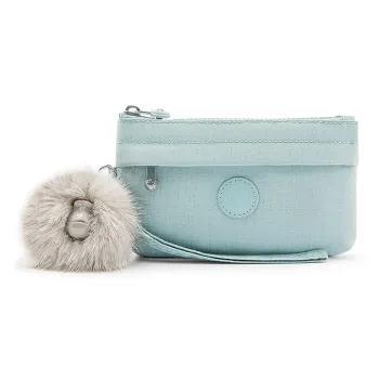 Kipling Polyamide Clutch Unisex Gray Green Base With Silver Thread Plaid Print