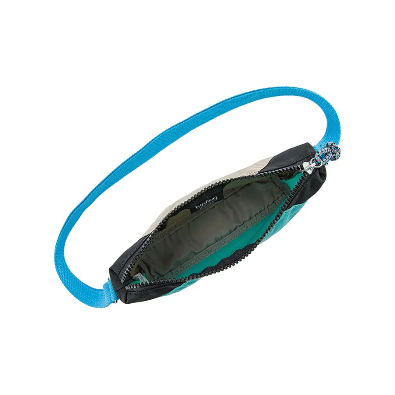 Kipling Polyamide Shoulder Bag, Crossbody Bag Small Size Unisex Aqua Blue & Dark Gray-2