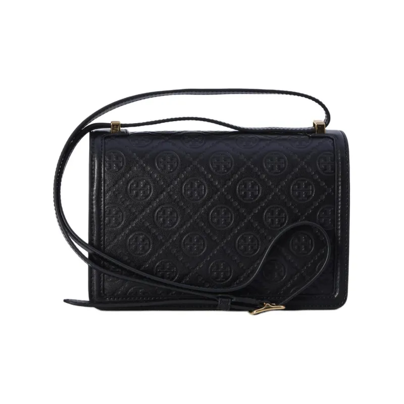 TORY BURCH T Monogram Leather Shoulder Bag Black-2