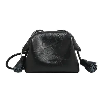 Miao Di Genuine Leather Top Grain Cow Leather Cloud Bag Gold Plated Crossbody Mini Bag Small Size Women's Truffle Black