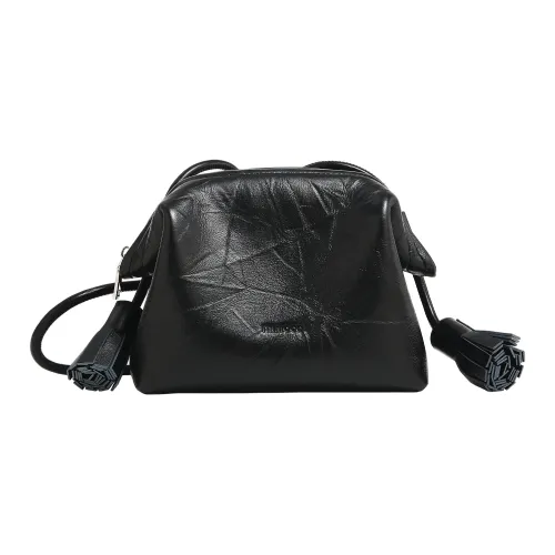 Miao Di Genuine Leather Top Grain Cow Leather Cloud Bag Gold Plated Crossbody Mini Bag Small Size Women's Truffle Black