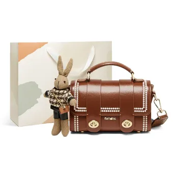 15 MINS Cow Leather Crossbody Bag Handbag Shoulder Bag Small Size Women's Caramel Brown/Night Black