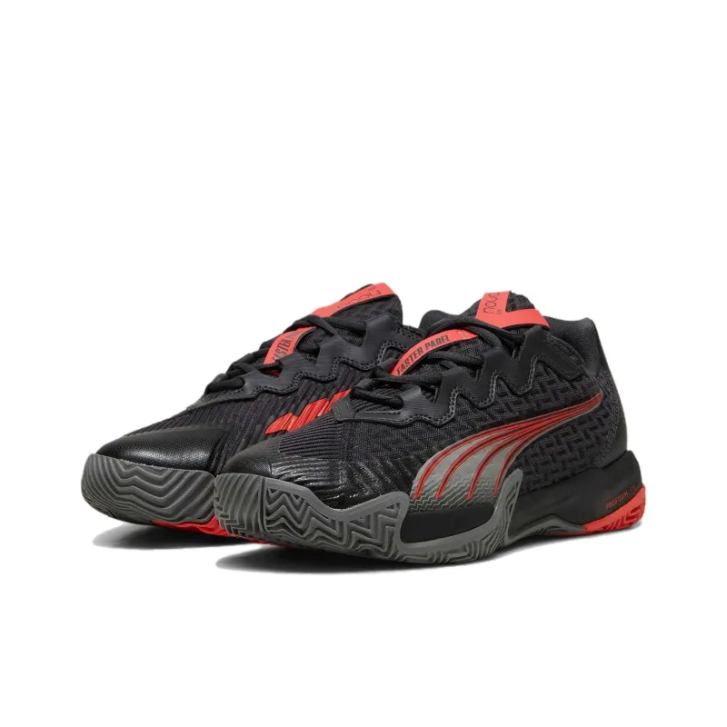 PUMA Nova Slip Resistant, Abrasion Resistant, Breathable, Supportive Low Top Tennis Shoes Men's Black Red-2
