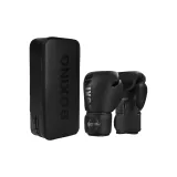 BOX Boxing Gloves Pure Black 1 Pair+Kick Pads 1 Pc