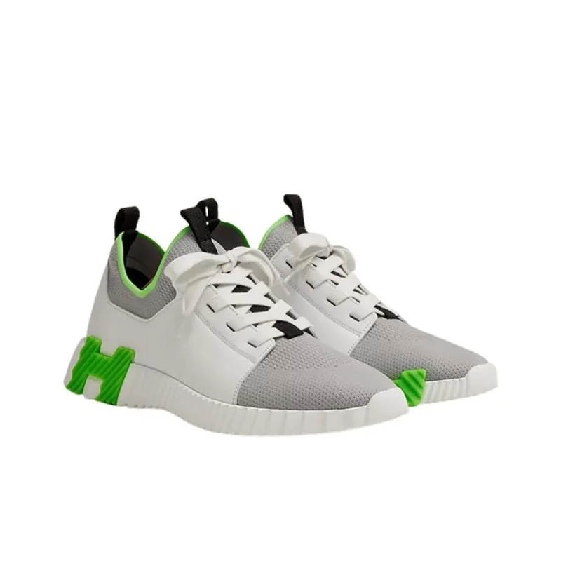 HERMES Abrasion Resistant Low Top Casual Shoes Men's White Gray Green-3