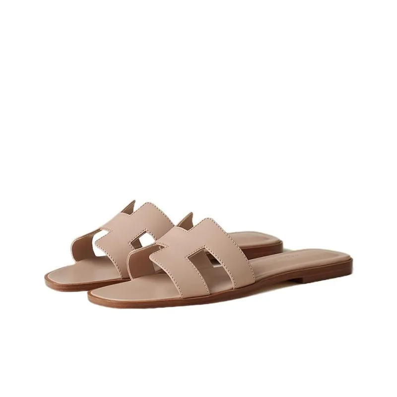 HERMES Oran Slide Slippers Women's Beige-2