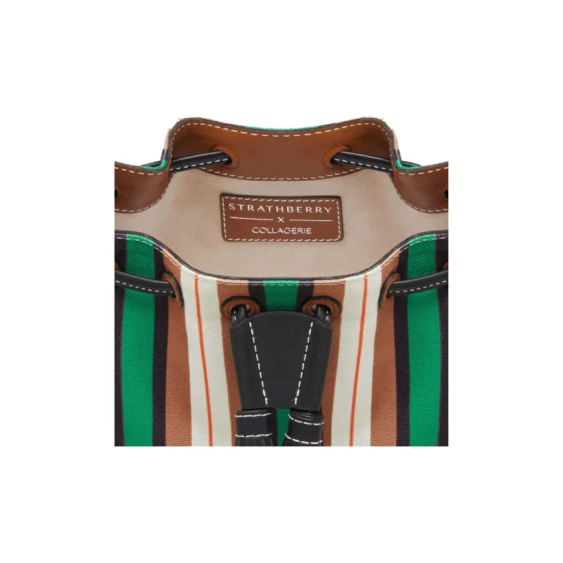 Strathberry Smooth Calfskin Stripes Canvas Handbag Shoulder Bag Women's Chestnut/Black/Green-3
