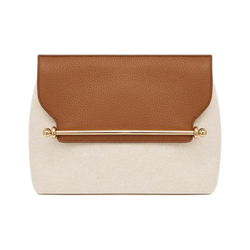 Strathberry Grained Calfskin With Canvas Wallets Shoulder Bag Crossbody Bag Large Size Women's Light Brown & Umber-0