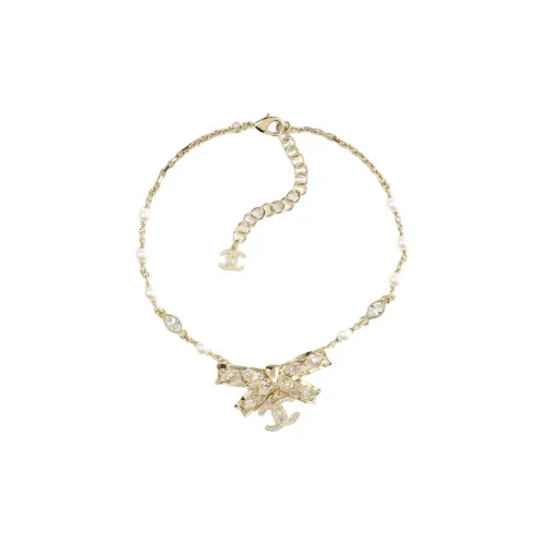 CHANEL Metal, Artificial Pearl Necklaces Women's Gold