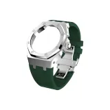 Silver Case Silver Ring Green Strap