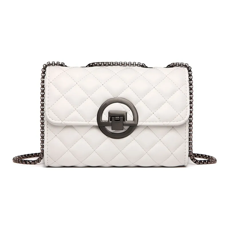 Carksky Leather Small Square Bag Shoulder Bag Crossbody Bag Women's Black/White-6