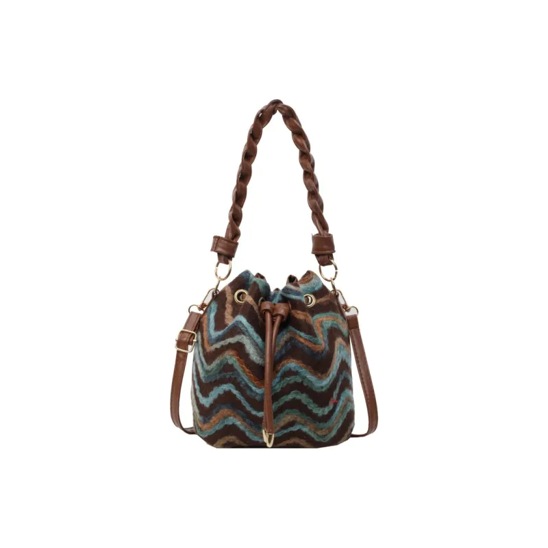 SEVENMOONS PU Canvas Bag, One Shoulder Handbag Regular Women's Ecru/Black/Brown-11