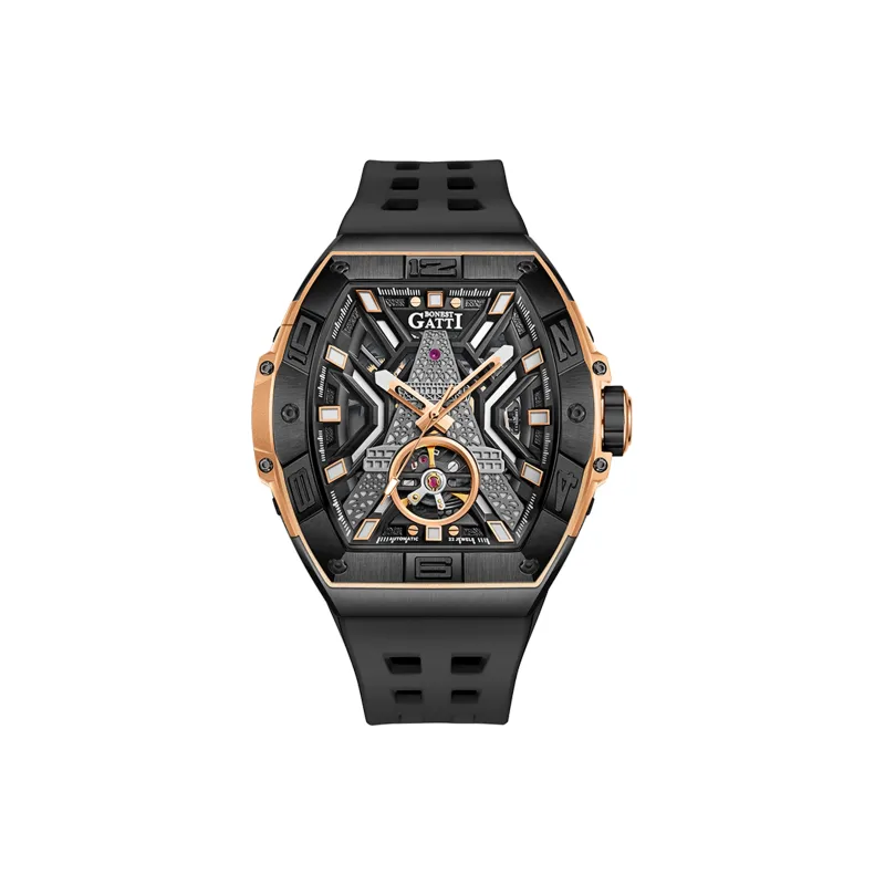 BONEST GATTI Automatic Mechanical Movement Rubber Strap Watch Men's Watches White Dial-9