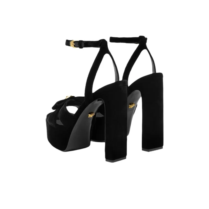 VERSACE Gianni Ribbon Strap Sandals 14cm Women's Black-3