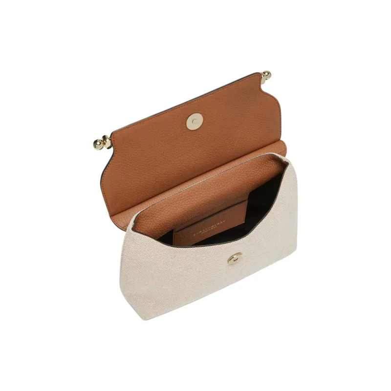 Strathberry Grained Calfskin With Canvas Wallets Shoulder Bag Crossbody Bag Large Size Women's Light Brown & Umber-3