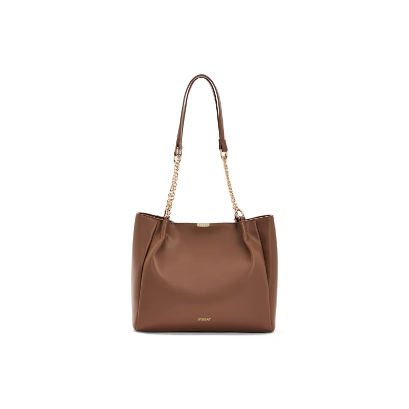 ST&SAT Synthetic Leather Handbag, Shoulder Bag Women's Brown/Pearl White-5