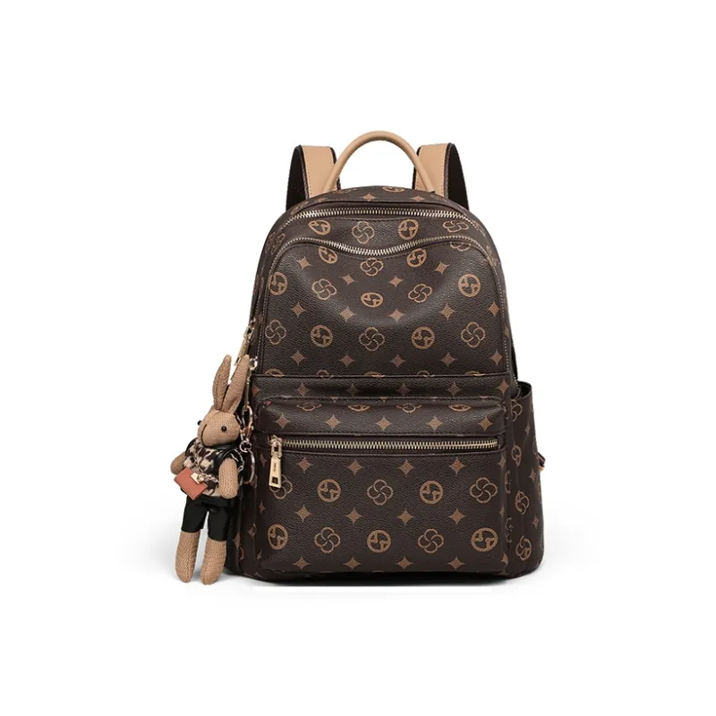 VINEY Synthetic Leather Backpack Regular Women's Coffee-4