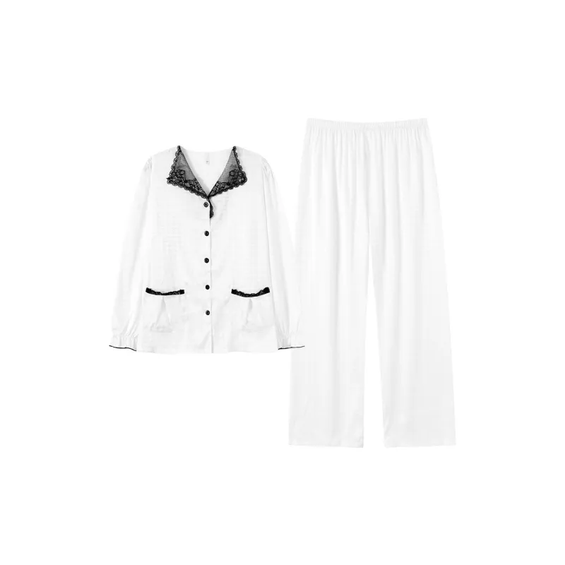 Cotton Shopping Pajama Set Women's Elegant White-0