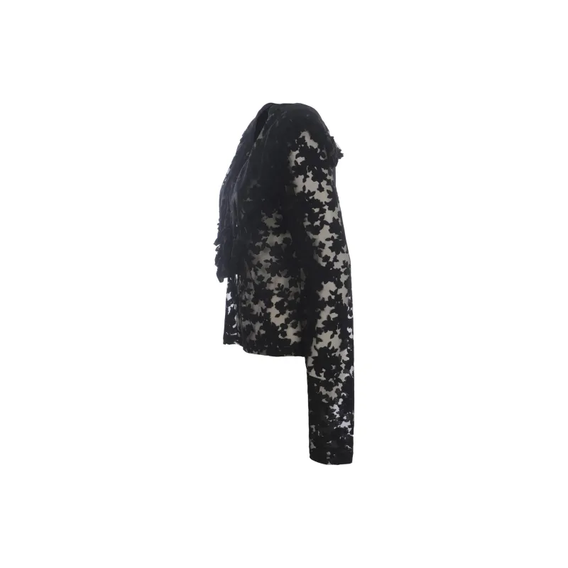 PHILOSOPHY DI LORENZO SERAFINI Floral Motif V Neck Semi Sheer Blouse-2