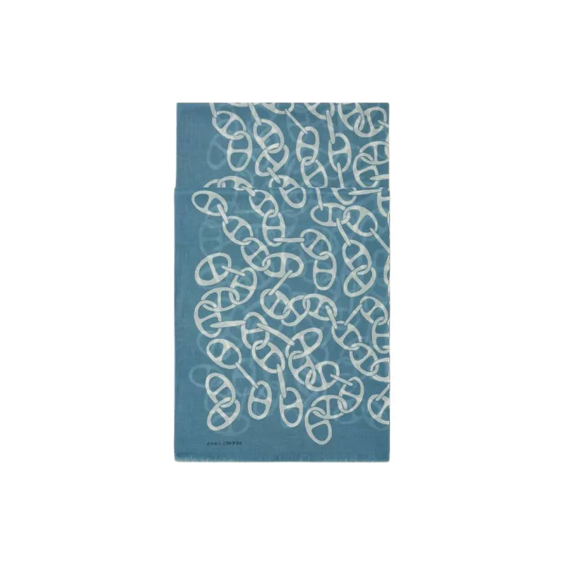 HERMES Cotton Knit Scarves Unisex Blue-0