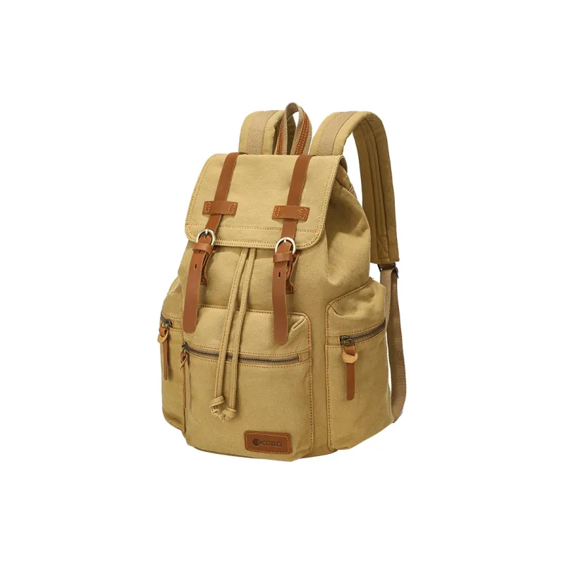 COTECi Crazy Horse Cow Leather, Washed Canvas Backpack Tubas Unisex Ink Gray/Gray/Coffee/Khaki-16