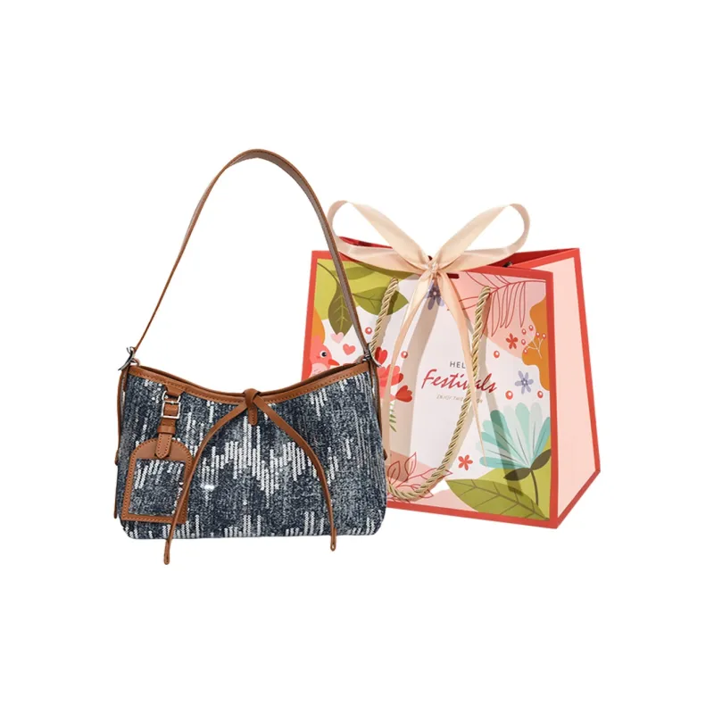Cwatcun Canvas With Sequins Shoulder Bag Women's Light Blue/Dark Blue/Black-7