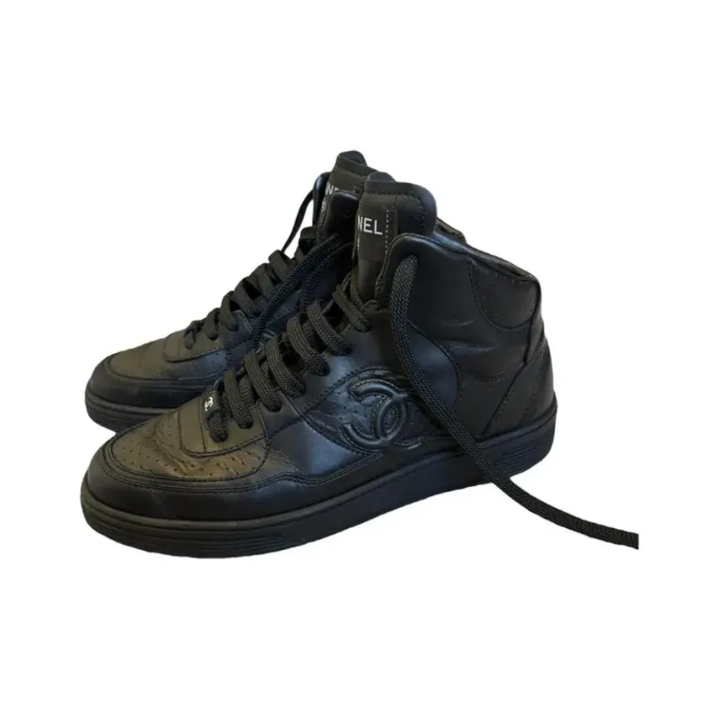 CHANEL High Top Skateboard Shoes Men's Black-4