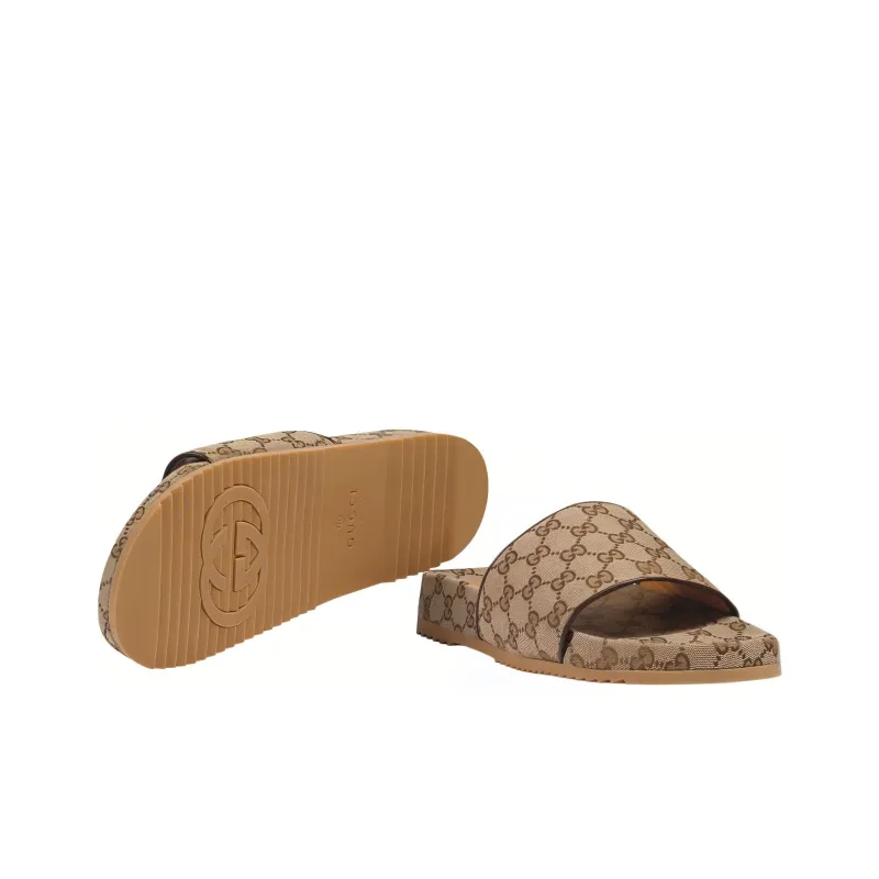 GUCCI Gg Slide Beige Canvas-5