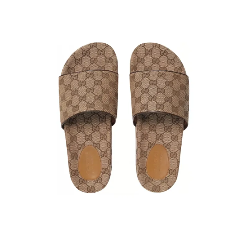 GUCCI Gg Slide Beige Canvas-3