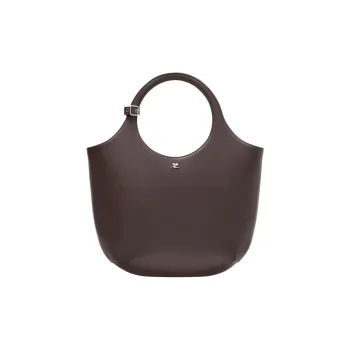 COURREGES Calfskin Handbag Shoulder Bag Medium Size Women's Bark Color