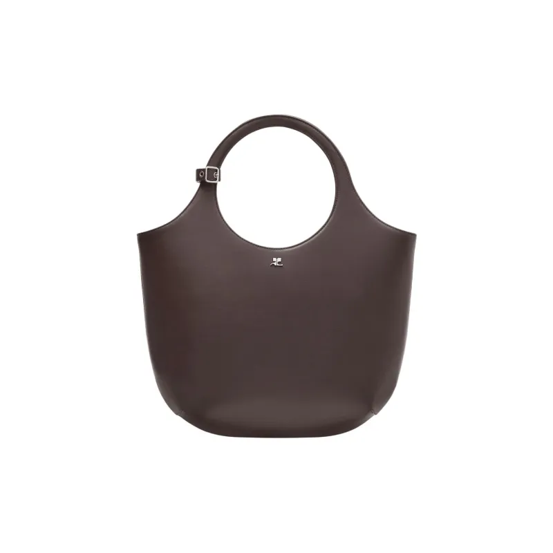 COURREGES Calfskin Handbag Shoulder Bag Medium Size Women's Bark Color-0