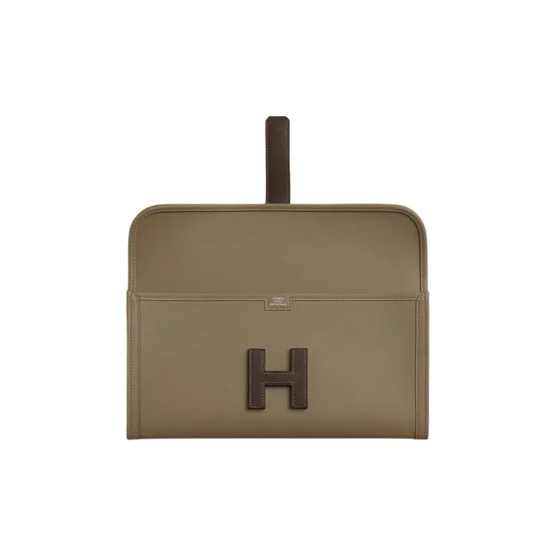 HERMES Jige Elan Swift Leather Clutch Women's Mocha & Umber-1