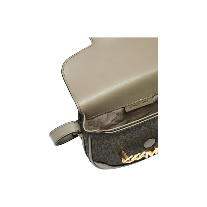 MICHAEL KORS Hally Leather Saddle Bag, Shoulder Bag, Crossbody Bag Extra Small Women's Dark Brown/Light Army Green-3