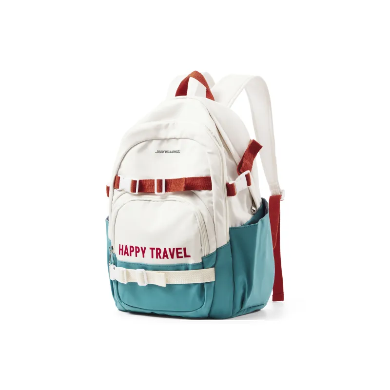 JEANSWEST Fabric Backpack Laptop Bag Regular Women's Blue White-1