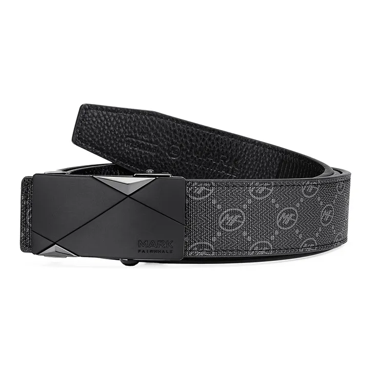 FAIRWHALE Geometric Tech Feel Automatic Buckle Casual Business Belt Pvc Leather Belts Men's Width 3.5CM-4