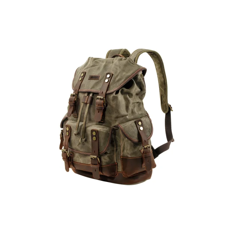 COTECi Top Grain Crazy Horse Cow Leather With Washable Canvas Backpack Tubas Men's Gray/Army Green/Black/Khaki-1
