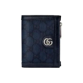GUCCI Ophidia Canvas With Leather Card Holder Wallet Men's Dark Blue