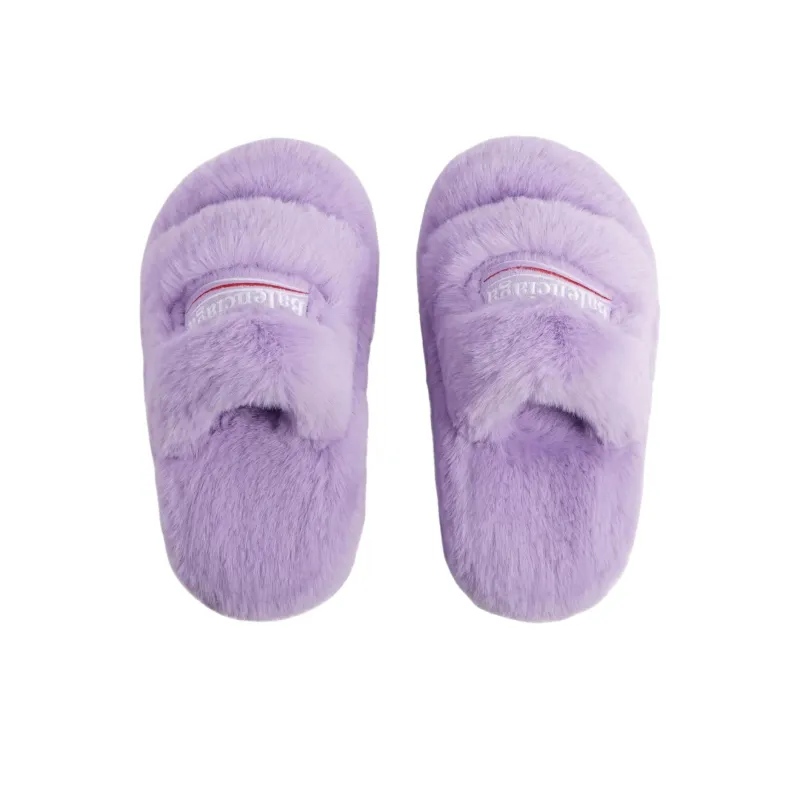 Balenciaga Furry Slide Slippers Women's Light Purple-4