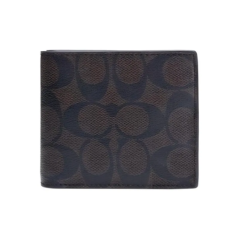 COACH Compact Leather Wallet Men's Brown-2